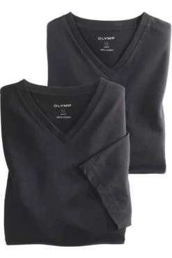 OLYMP Modern Fit T-Shirt V-Ausschnitt Doppelpack Schwarz,Einfarbig