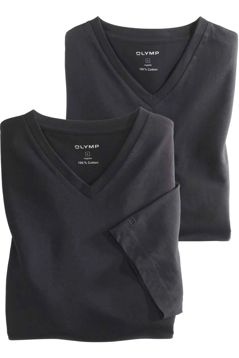 OLYMP Modern Fit T-Shirt V-Ausschnitt Doppelpack Schwarz,Einfarbig 1 OLYMP Modern Fit T-Shirt V-Ausschnitt Doppelpack Schwarz,Einfarbig