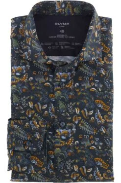 OLYMP Luxor 24/Seven Modern Fit Jerseyhemd Hellblau, Gemustert