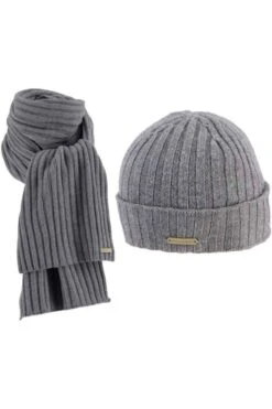 Fynch-Hatton Herren Mütze-Schal-Set 35% Polyamid / 30% Kunstseide / 30% Schurwolle / 5% Kaschmir Grau