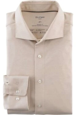 OLYMP Luxor 24/Seven Dynamic Flex Modern Fit Jerseyhemd Beige, Einfarbig