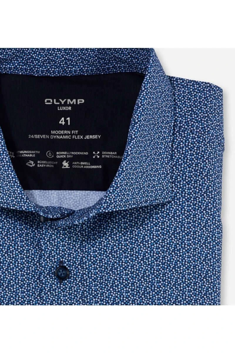 OLYMP Luxor 24/Seven Dynamic Flex Modern Fit Jerseyhemd Marine, Gemustert 2 OLYMP Luxor 24/Seven Dynamic Flex Modern Fit Jerseyhemd Marine, Gemustert – Bild 2