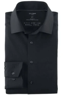 OLYMP Luxor 24/Seven Dynamic Flex Modern Fit Jerseyhemd Schwarz, Einfarbig