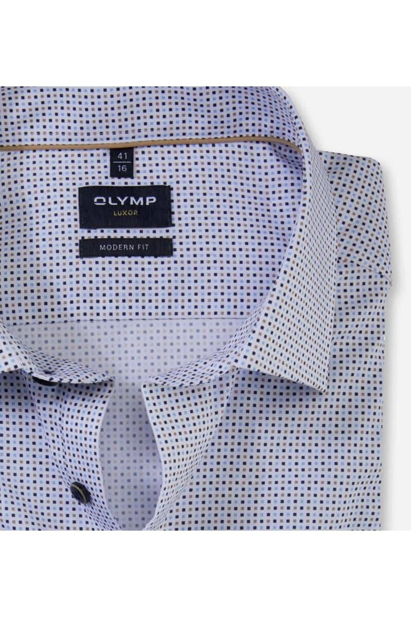 OLYMP Luxor Modern Fit Hemd Blau/braun/weiss, Gemustert 2 OLYMP Luxor Modern Fit Hemd Blau/braun/weiss, Gemustert – Bild 2