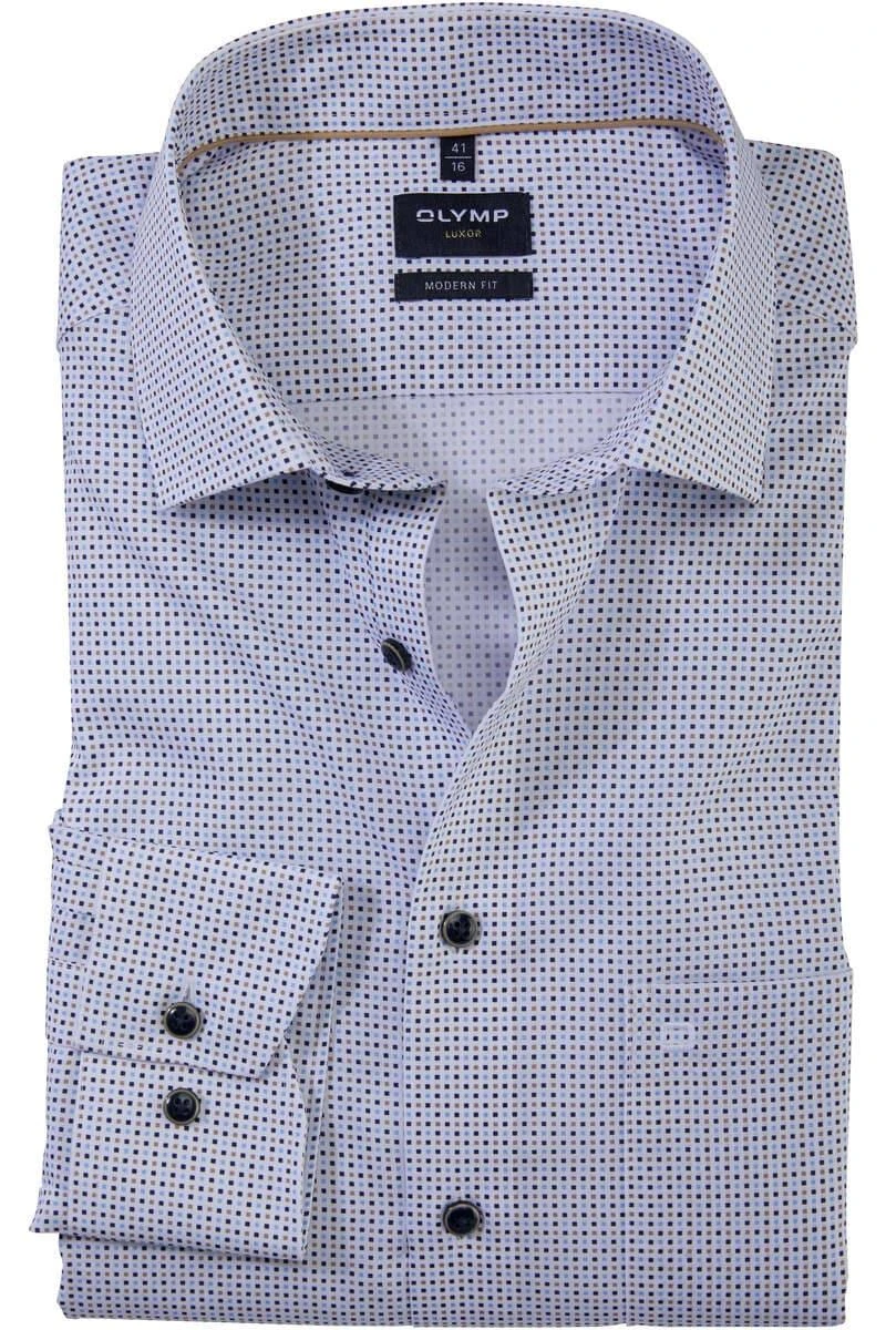 OLYMP Luxor Modern Fit Hemd Blau/braun/weiss, Gemustert 1 OLYMP Luxor Modern Fit Hemd Blau/braun/weiss, Gemustert