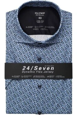 OLYMP Level Five 24/Seven Body Fit Jerseyhemd Bleu, Gemustert
