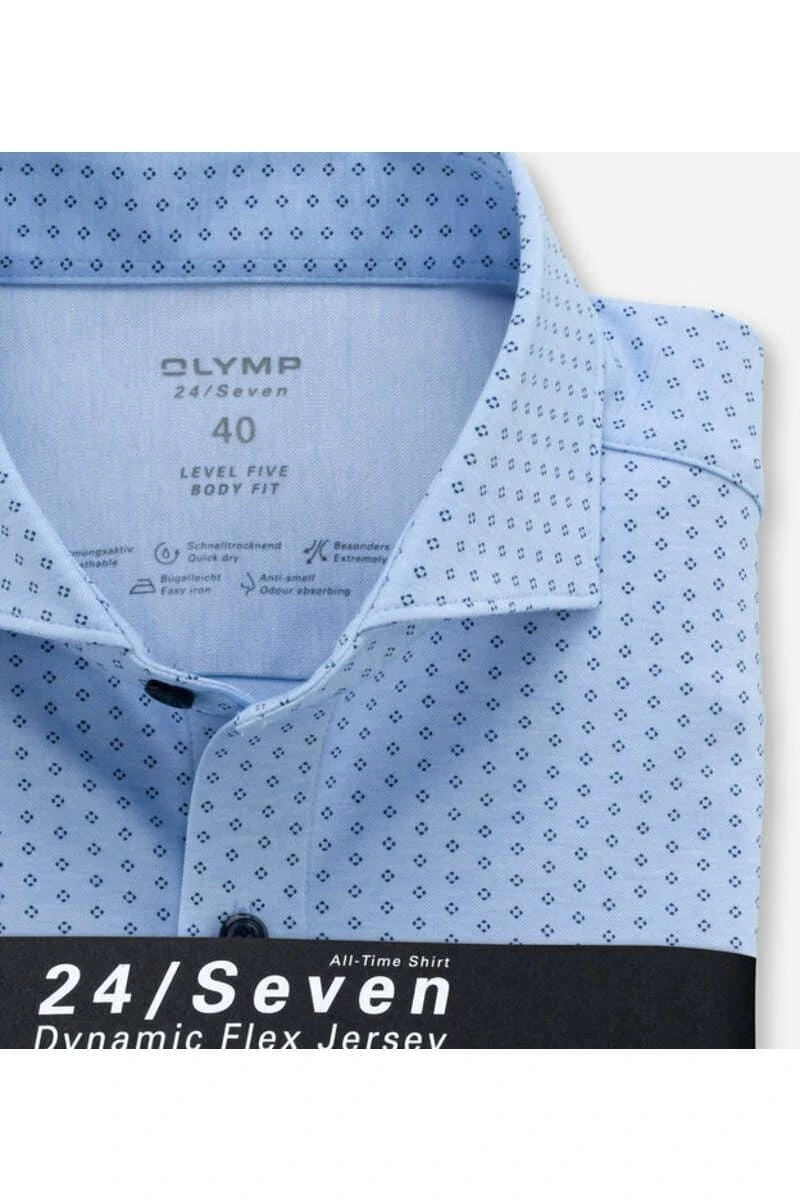 OLYMP Level Five Dynamic Flex Body Fit Jerseyhemd Bleu, Gemustert 2 OLYMP Level Five Dynamic Flex Body Fit Jerseyhemd Bleu, Gemustert – Bild 2