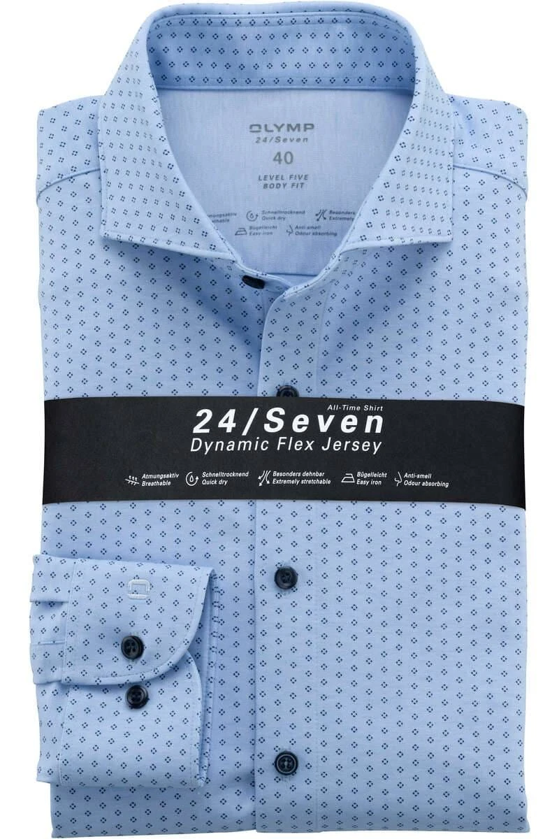 OLYMP Level Five Dynamic Flex Body Fit Jerseyhemd Bleu, Gemustert 1 OLYMP Level Five Dynamic Flex Body Fit Jerseyhemd Bleu, Gemustert