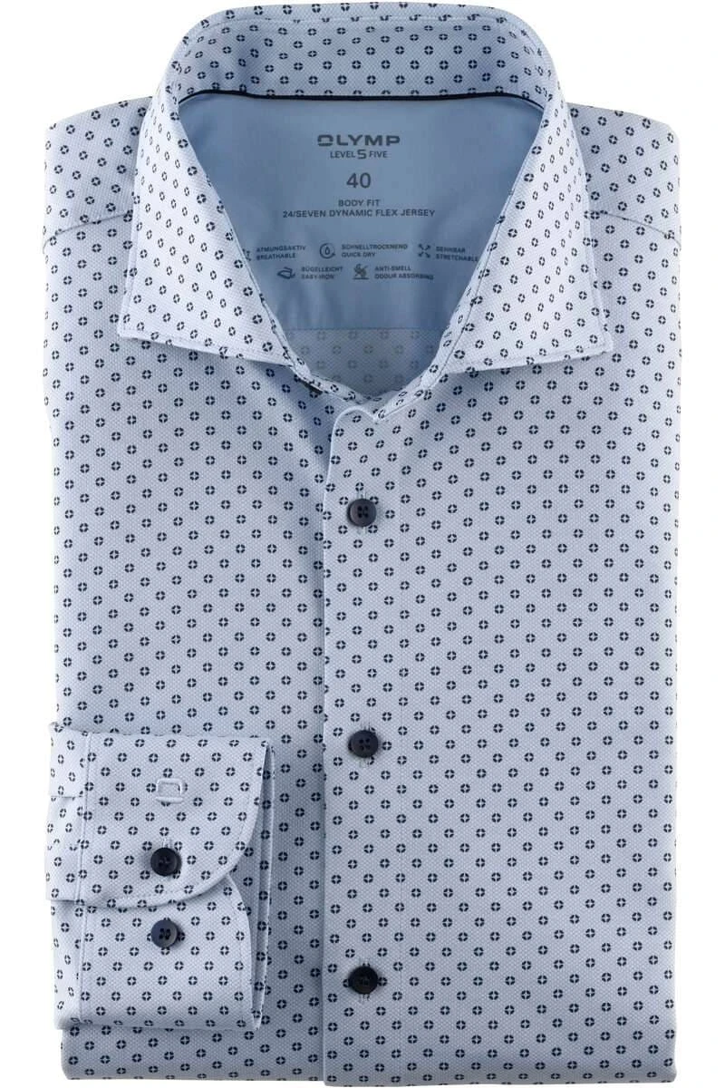 OLYMP Level Five 24/Seven Dynamic Flex Body Fit Jerseyhemd Bleu/marine, Gemustert 1 OLYMP Level Five 24/Seven Dynamic Flex Body Fit Jerseyhemd Bleu/marine, Gemustert