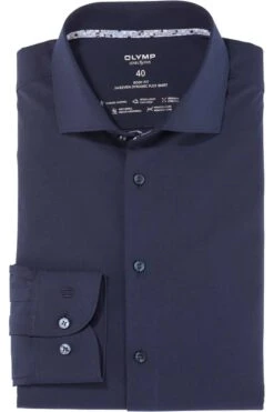 OLYMP Level Five 24/Seven Dynamic Flex Body Fit Hemd Marine, Einfarbig