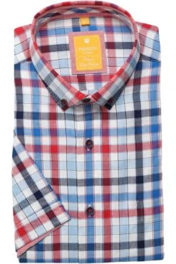 Redmond Casual Modern Fit Hemd Blau/rot/weiss, Kariert