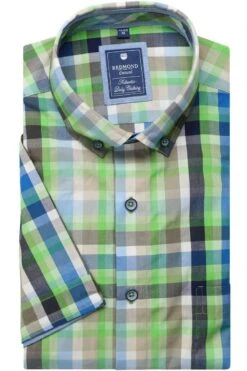 Redmond Casual Regular Fit Hemd Blau/grün/weiss, Kariert
