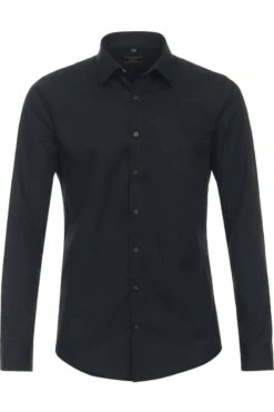 Redmond Slim Fit Hemd Schwarz, Einfarbig