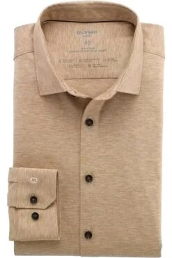 OLYMP No. Six 24/Seven Super Slim Jerseyhemd Natur, Einfarbig