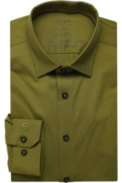 OLYMP No. Six 24/Seven Super Slim Jerseyhemd Khaki, Einfarbig