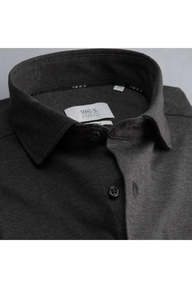 ETERNA 1863 Slim Fit Jerseyhemd Anthrazit, Einfarbig 2 ETERNA 1863 Slim Fit Jerseyhemd Anthrazit, Einfarbig – Bild 2