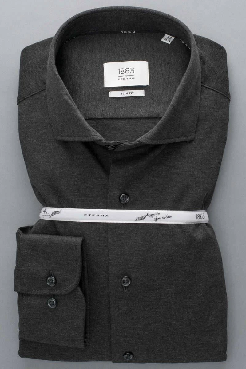 ETERNA 1863 Slim Fit Jerseyhemd Anthrazit, Einfarbig 1 ETERNA 1863 Slim Fit Jerseyhemd Anthrazit, Einfarbig