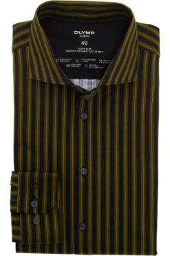 OLYMP No. Six 24/Seven Super Slim Jerseyhemd Oliv, Gestreift