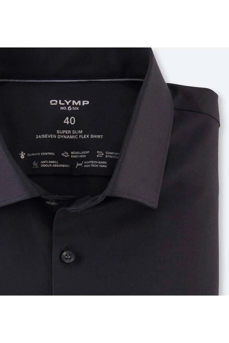 OLYMP No. Six 24/Seven Dynamic Flex Super Slim Jerseyhemd Schwarz, Einfarbig 2 OLYMP No. Six 24/Seven Dynamic Flex Super Slim Jerseyhemd Schwarz, Einfarbig – Bild 2