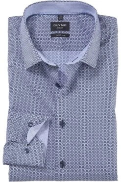 OLYMP No. Six Super Slim Hemd Marine/weiss, Gemustert