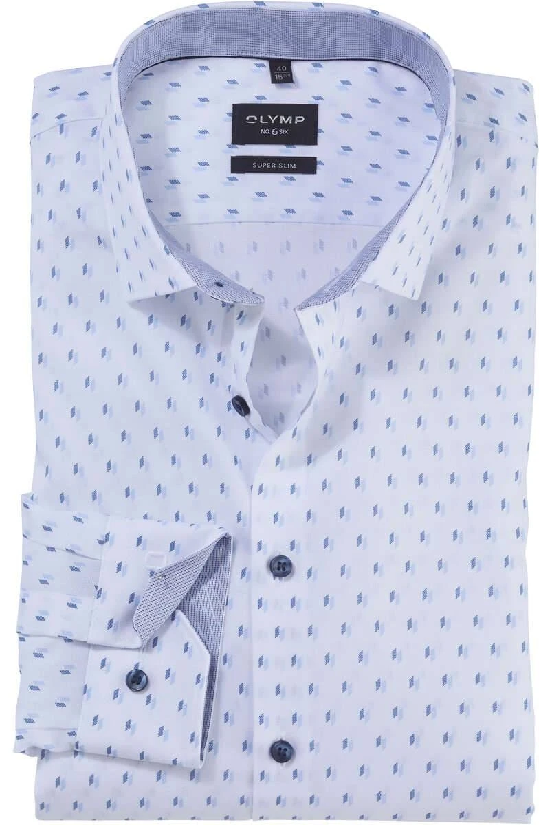 OLYMP No. Six Super Slim Hemd Weiss/blau, Gemustert 1 OLYMP No. Six Super Slim Hemd Weiss/blau, Gemustert