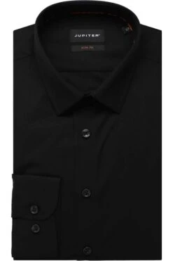 Jupiter Slim Fit Hemd Schwarz, Einfarbig