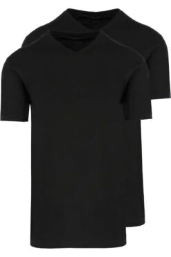 RAGMAN Regular Fit T-Shirt V-Ausschnitt Doppelpack Schwarz,Einfarbig