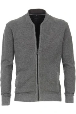 Casa Moda Herren Strickjacke Collegekragen Anthrazit