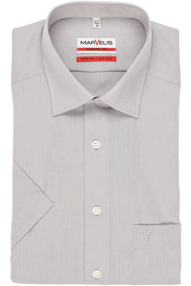Marvelis Modern Fit Hemd Hellgrau, Einfarbig 1 Marvelis Modern Fit Hemd Hellgrau, Einfarbig