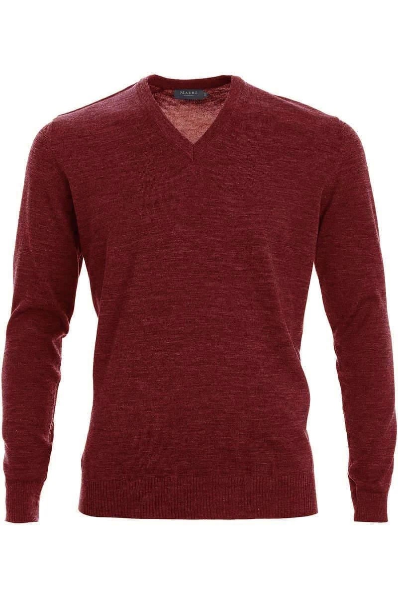 MAERZ Superwash Classic Fit Herren Pullover V-Ausschnitt Bordeaux 1 MAERZ Superwash Classic Fit Herren Pullover V-Ausschnitt Bordeaux