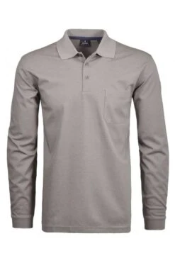 RAGMAN Regular Fit Longsleeve Poloshirt Grau-beige, Einfarbig