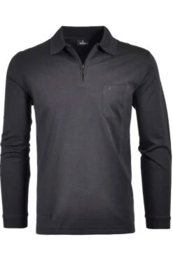 RAGMAN Modern Fit Longsleeve Poloshirt Schwarz, Einfarbig