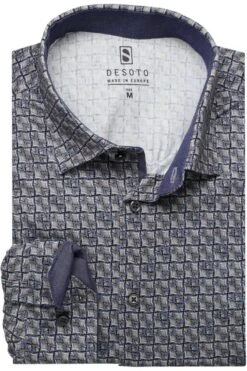 Desoto Slim Fit Jerseyhemd Braun/grau, Gemustert