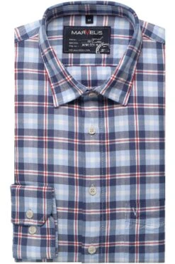 Marvelis Casual Modern Fit Flanellhemd Marine, Kariert