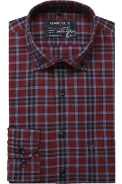 Marvelis Casual Modern Fit Hemd Blau/bordeaux, Kariert
