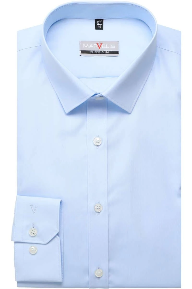 Marvelis Super Slim Hemd Hellblau, Einfarbig 1 Marvelis Super Slim Hemd Hellblau, Einfarbig