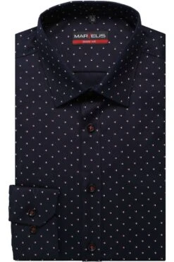 Marvelis Body Fit Hemd Marine/weiss/rot, Gemustert