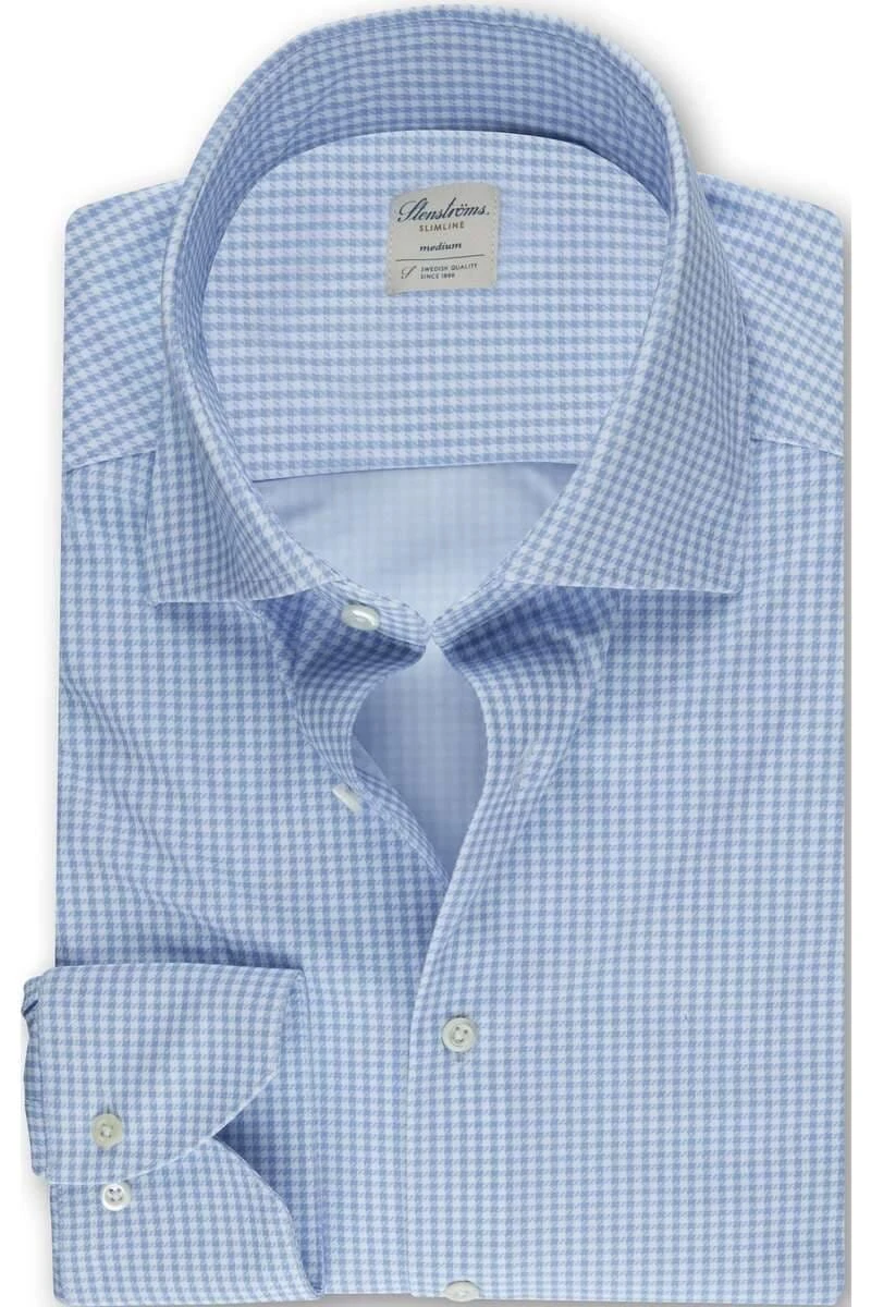 Stenströms Slimline Jerseyhemd Hellblau, Vichykaro 1 Stenströms Slimline Jerseyhemd Hellblau, Vichykaro