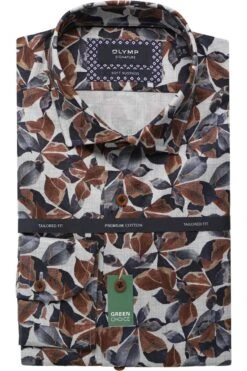 OLYMP SIGNATURE Soft Business Tailored Fit Hemd Blau/braun, Gemustert