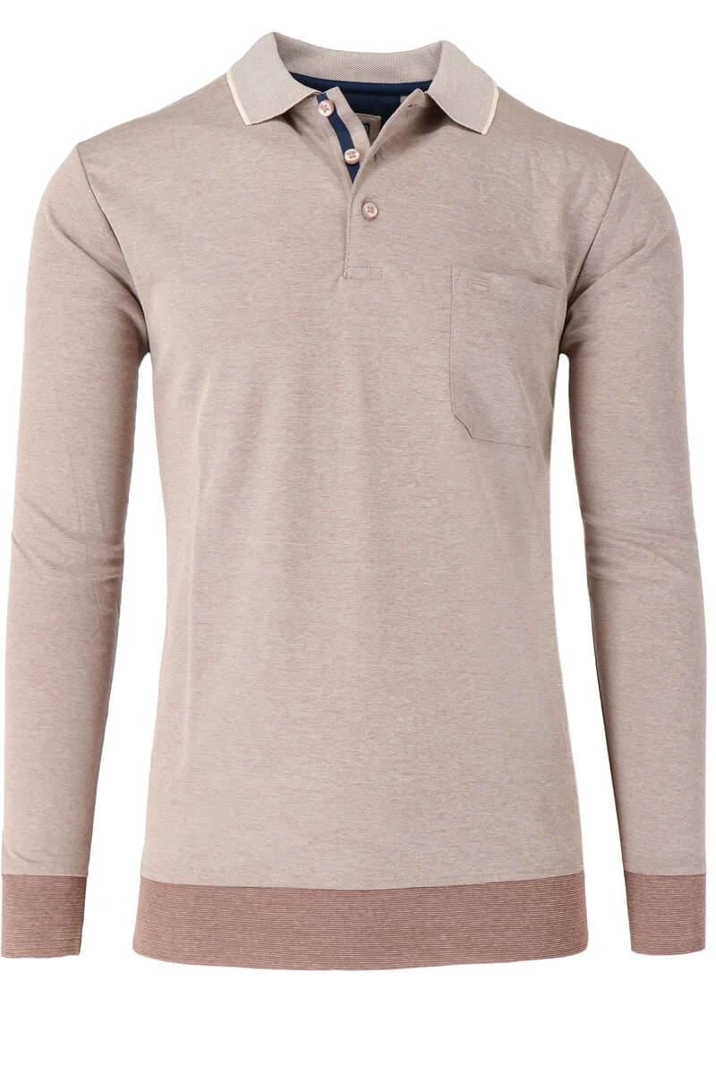 Redmond Regular Fit Longsleeve Poloshirt Beige, Einfarbig 1 Redmond Regular Fit Longsleeve Poloshirt Beige, Einfarbig