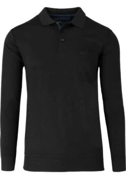 Redmond Regular Fit Longsleeve Poloshirt Schwarz, Einfarbig