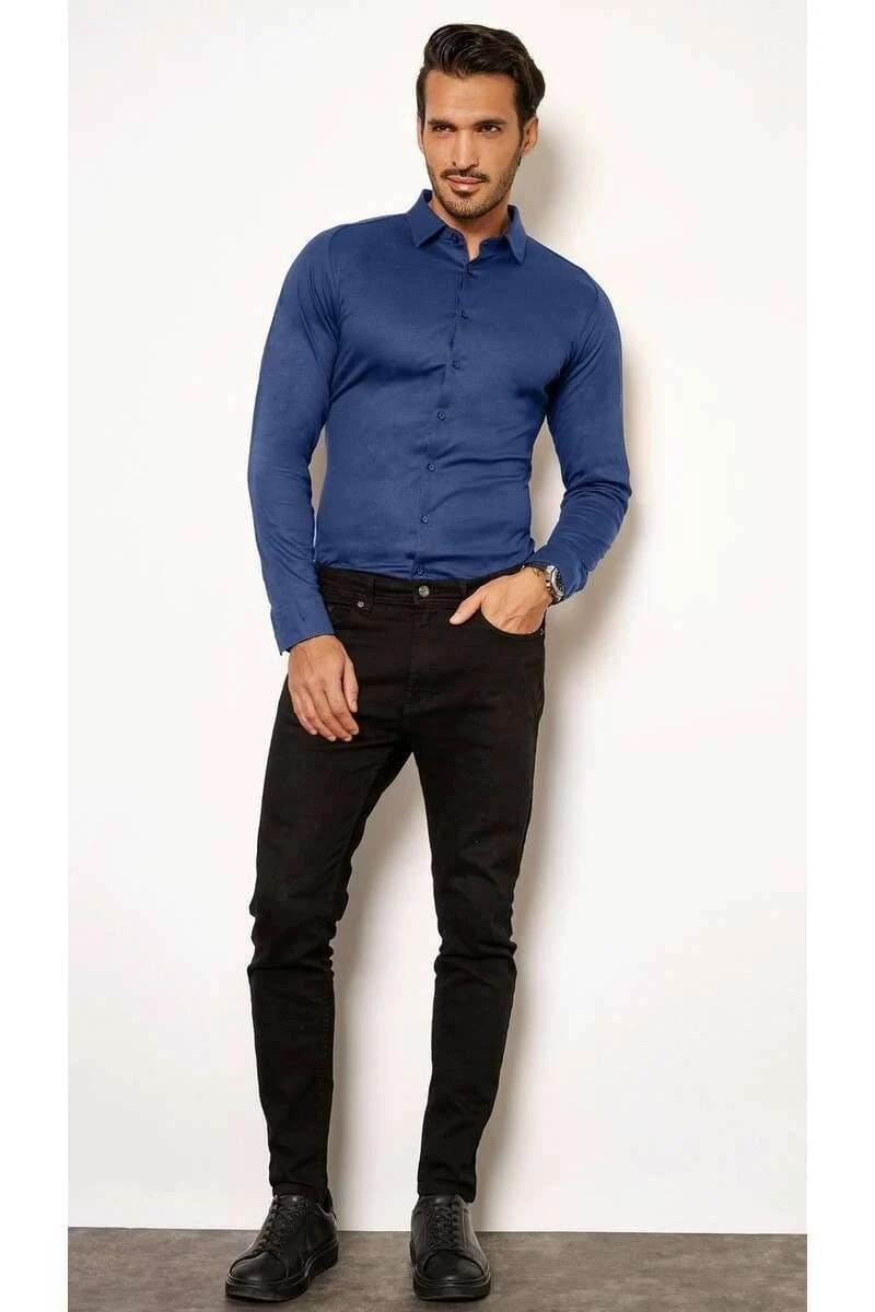 Desoto Slim Fit Jerseyhemd Blau, Einfarbig 5 Desoto Slim Fit Jerseyhemd Blau, Einfarbig – Bild 5