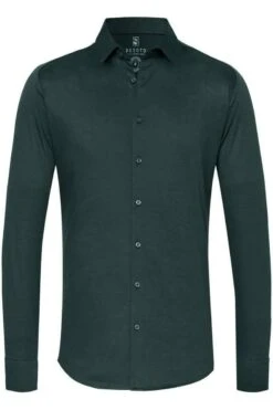 Desoto Slim Fit Jerseyhemd Dunkelgrün, Einfarbig