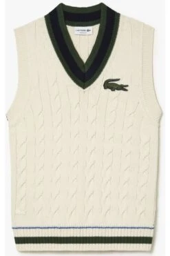 Lacoste Classic Fit Herren Pullover V-Ausschnitt Weiss/blau