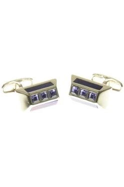 Franco Baresi ManschettenknöpfeTrapezprisma Mit Kristallen Und Lackeinlage Silber/blau