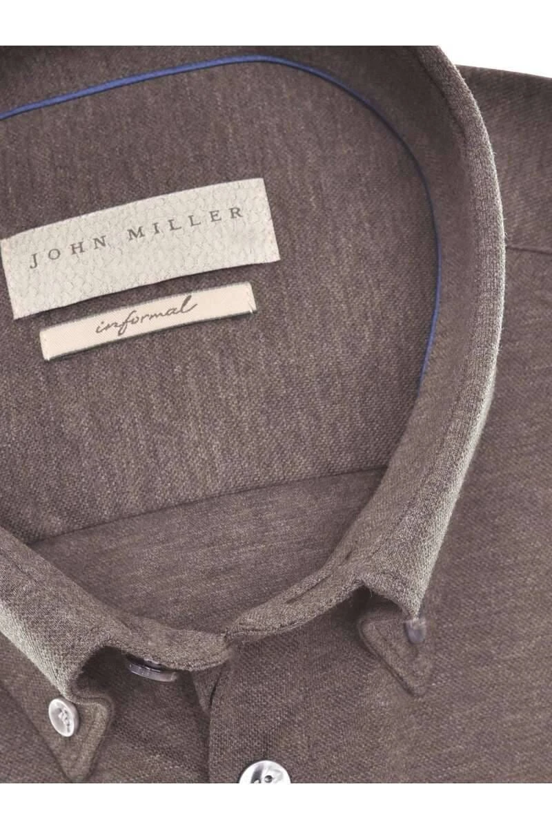 John Miller Tailored Fit Longsleeve Poloshirt Braun, Einfarbig 2 John Miller Tailored Fit Longsleeve Poloshirt Braun, Einfarbig – Bild 2