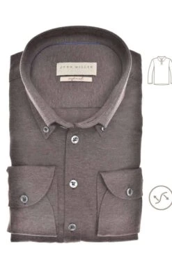 John Miller Tailored Fit Longsleeve Poloshirt Braun, Einfarbig