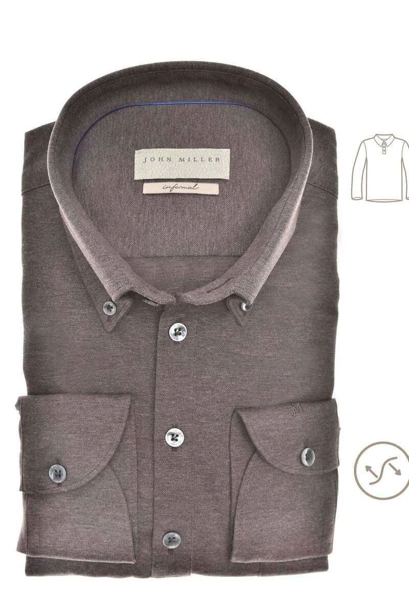 John Miller Tailored Fit Longsleeve Poloshirt Braun, Einfarbig 1 John Miller Tailored Fit Longsleeve Poloshirt Braun, Einfarbig