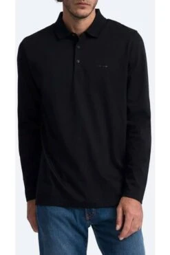 Pierre Cardin Modern Fit Longsleeve Poloshirt Schwarz, Meliert