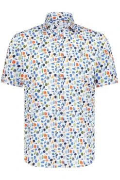 R2 Amsterdam Modern Fit Hemd Blau/rot/weiss, Gemustert